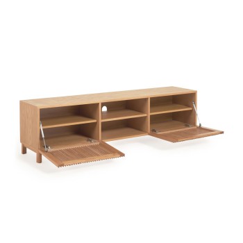 Mueble de TV Beyla de 2 puertas en madera maciza y chapa de roble 180 x 49,5 cm FSC100%