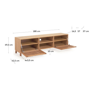 Mueble de TV Beyla de 2 puertas en madera maciza y chapa de roble 180 x 49,5 cm FSC100%