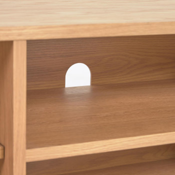 Mueble de TV Beyla de 2 puertas en madera maciza y chapa de roble 180 x 49,5 cm FSC100%
