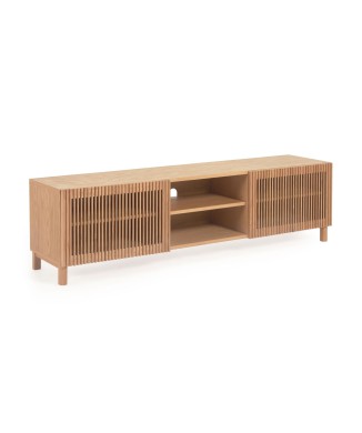 Mueble de TV Beyla de 2 puertas en madera maciza y chapa de roble 180 x 49,5 cm FSC100%