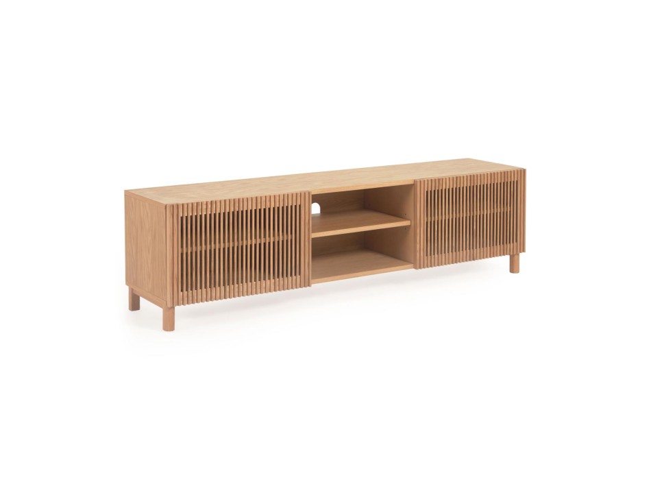Mueble de TV Beyla de 2 puertas en madera maciza y chapa de roble 180 x 49,5 cm FSC100%