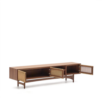 Mueble de TV Elan de 3 puertas, chapa de nogal y madera maciza, 200x50cm, Crédito FSC Mixto