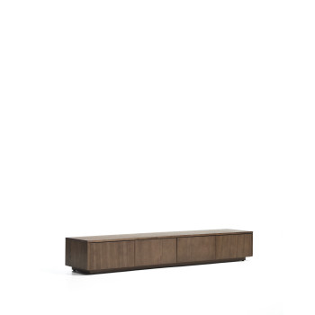 Mueble para TV Helvine de 4 cajones en chapa de fresno con acabado de nogal, 200 x 30 cm, FSC 100%.