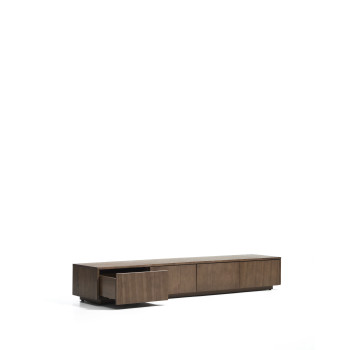 Mueble para TV Helvine de 4 cajones en chapa de fresno con acabado de nogal, 200 x 30 cm, FSC 100%.