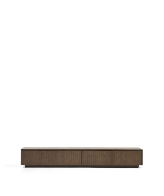 Mueble para TV Helvine de 4 cajones en chapa de fresno con acabado de nogal, 200 x 30 cm, FSC 100%.