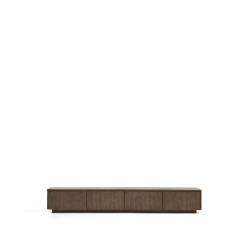 Mueble para TV Helvine de 4 cajones en chapa de fresno con acabado de nogal, 200 x 30 cm, FSC 100%.