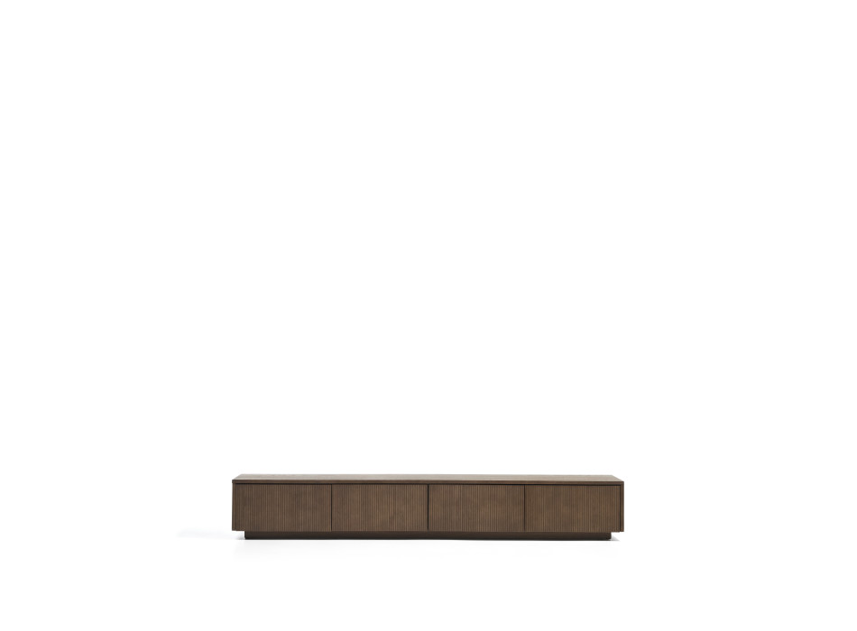 Mueble para TV Helvine de 4 cajones en chapa de fresno con acabado de nogal, 200 x 30 cm, FSC 100%.