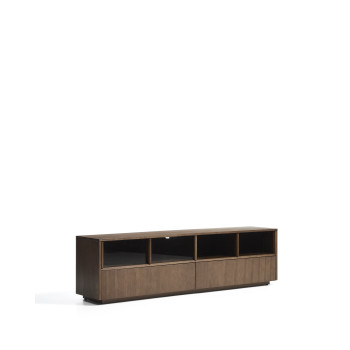 Mueble para TV Helvine con 4 puertas y 2 cajones en chapa de fresno con acabado en nogal y cristal templado 200 x 54 cm FSC 100%