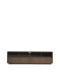Mueble para TV Helvine con 4 puertas y 2 cajones en chapa de fresno con acabado en nogal y cristal templado 200 x 54 cm FSC 100%