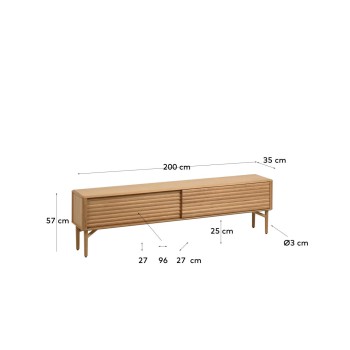 Mueble de TV Lenon de 2 puertas en madera maciza y chapa de roble 200 x 57 cm FSC MIX Crédito