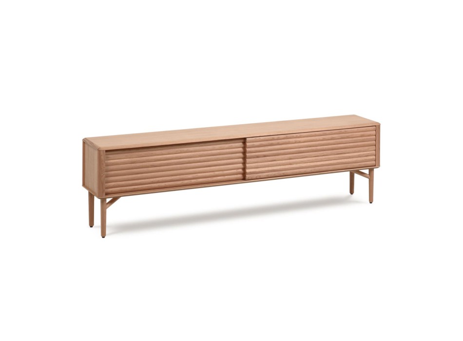 Mueble de TV Lenon de 2 puertas en madera maciza y chapa de roble 200 x 57 cm FSC MIX Crédito