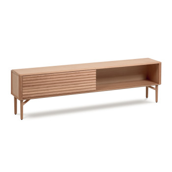 Mueble de TV Lenon de 2 puertas en madera maciza y chapa de roble 200 x 57 cm Crédito FSC MIX