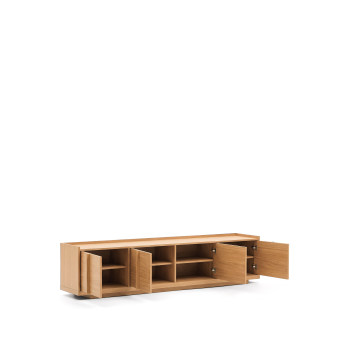 Mueble para TV Onix en chapa de roble con acabado en tono natural, 200 x 45 cm, FSC Mix Credit.