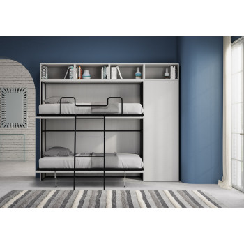 Mod. Kando doble fresno blanco con muebles - Cama abatible doble Kando comp.I fresno blanco