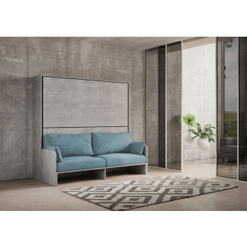 Mod.Kando Doble con sofá - Cama doble abatible Kando con sofá en fresno blanco, azul claro