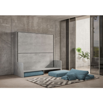 Mod.Kando Doble con sofá - Cama doble abatible Kando con sofá en fresno blanco, azul claro