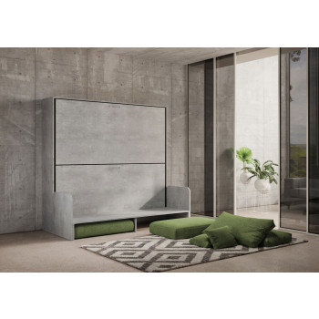Mod.Kando Doble con sofá - Cama doble abatible Kando con sofá con colchones color ceniza blanca y verde