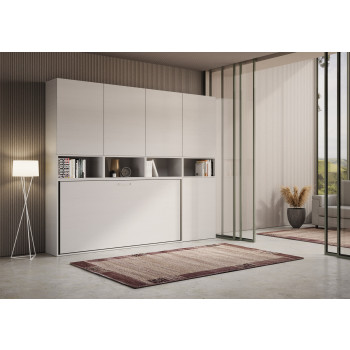 Cama individual Kando en fresno blanco con almacenaje - Cama individual abatible Kando, comp.C, fresno blanco