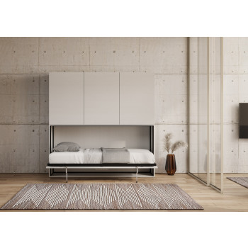 Cama individual Kando en fresno blanco con muebles - Cama individual abatible Kando, D en fresno blanco