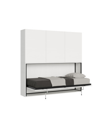 Cama individual Kando de fresno blanco con mueble - Cama individual plegable Kando comp.D con colchón de fresno blanco