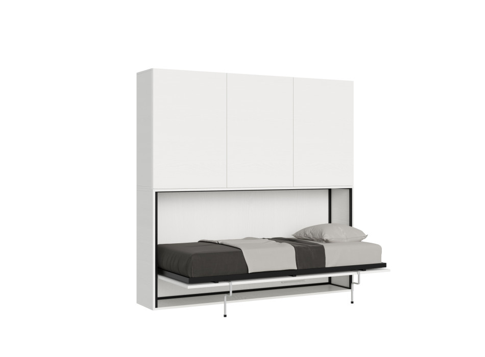 Cama individual Kando de fresno blanco con mueble - Cama individual plegable Kando comp.D con colchón de fresno blanco