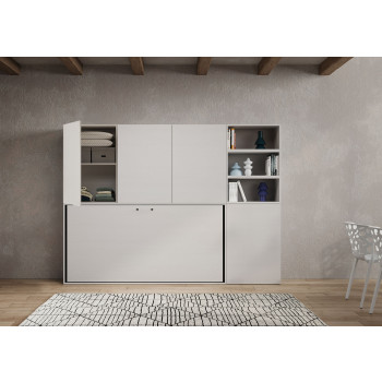 Cama individual Kando en fresno blanco con almacenaje - Cama individual plegable Kando, comp.F, fresno blanco