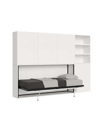 Cama individual Kando en fresno blanco con almacenaje - Cama individual plegable Kando, comp.F, fresno blanco