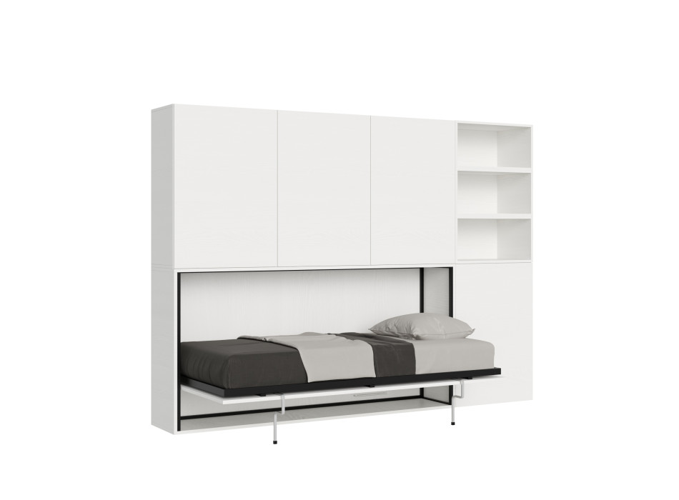 Cama individual Kando en fresno blanco con almacenaje - Cama individual plegable Kando, comp.F, fresno blanco