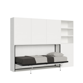 Modelo individual Kando de fresno blanco con muebles - Cama individual plegable Kando comp.F con colchón de fresno blanco