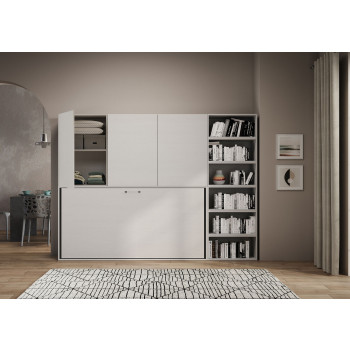 Cama individual Kando en fresno blanco con mueble - Cama individual plegable Kando comp.G con colchón en fresno blanco