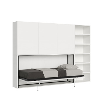 Modelo individual Kando de fresno blanco con muebles - Cama individual plegable Kando comp.G con colchón de fresno blanco