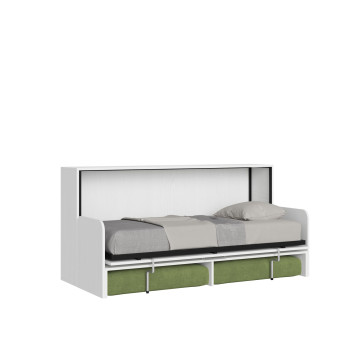 Mod.Kando Individual con Sofá - Cama Individual Abatible Kando con Sofá en Blanco, Fresno y Verde