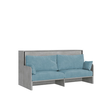 Mod.Kando Individual con sofá - Cama individual plegable Kando con sofá con colchón de fresno blanco, azul claro