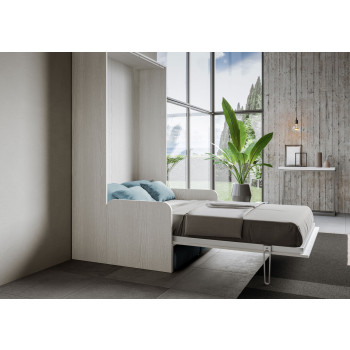 Mod. Kentaro 1 plaza y media cama con sofá de 120 - Kentaro 1 plaza y media cama abatible 120 con fresno blanco, sofá azul claro