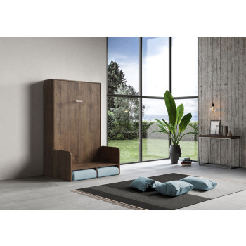 Mod. Kentaro 1 plaza y media cama con sofá de 120 - Kentaro 1 plaza y media cama abatible 120 con fresno blanco, sofá azul claro