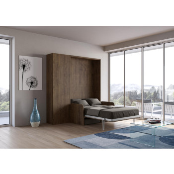 Mod. Kentaro 1 plaza y media cama con sofá de 120 - Kentaro 1 plaza y media cama abatible 120 con sofá y columna en fresno blanco, gris