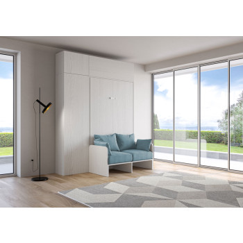 Mod. Kentaro 1 plaza y media cama con sofá de 120 - Kentaro 1 plaza y media cama abatible 120 con sofá y mueble fresno blanco, azul claro