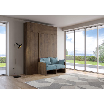 Mod. Kentaro 1 plaza y media cama con sofá de 120 - Kentaro 1 plaza y media cama abatible 120 con sofá y mueble fresno blanco, azul claro