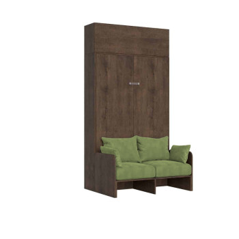 Mod. Kentaro 1 plaza y media cama con sofá de 120 - Kentaro 1 plaza y media cama abatible 120 con sofá y mueble alto en fresno blanco, verde