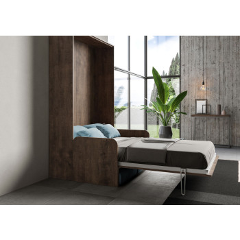 Mod. Kentaro French 140 con sofá - Cama doble abatible Kentaro 140 con sofá en fresno blanco y azul claro