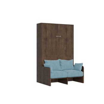 Mod. Kentaro French 140 con sofá - Cama doble abatible Kentaro 140 con sofá en fresno blanco y azul claro