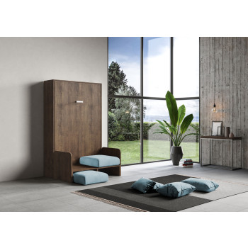 Mod. Kentaro French 140 con sofá - Cama doble abatible Kentaro 140 con sofá en fresno blanco y azul claro