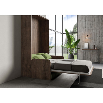 Mod. Kentaro French 140 con sofá - Cama doble abatible Kentaro 140 con sofá en fresno blanco, verde