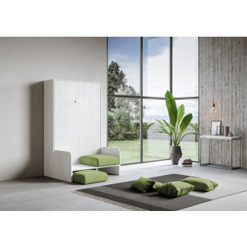 Mod. Kentaro French 140 con sofá - Cama doble abatible Kentaro 140 con sofá en fresno blanco, verde
