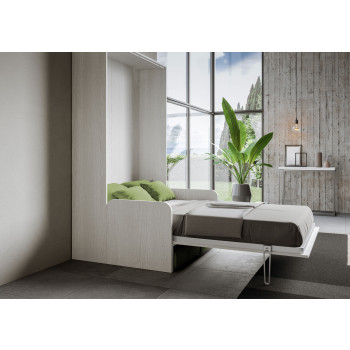 Mod. Kentaro French 140 con sofá - Cama doble abatible Kentaro 140 con sofá en fresno blanco, verde