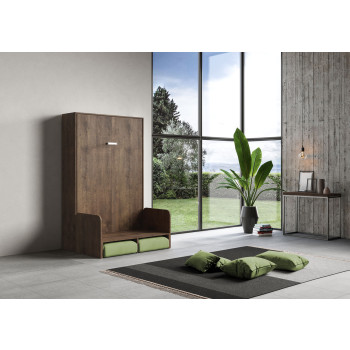 Mod. Kentaro French 140 con sofá - Cama doble abatible Kentaro 140 con sofá en fresno blanco, verde