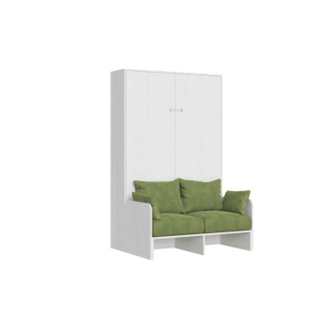 Mod. Kentaro French 140 con sofá - Cama doble abatible Kentaro 140 con sofá en fresno blanco, verde