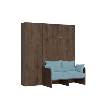 Mod. Kentaro French 140 con sofá - Cama doble abatible Kentaro 140 con sofá y columna en fresno blanco, azul claro