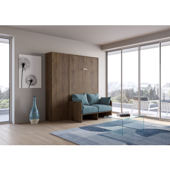 Mod. Kentaro French 140 con sofá - Cama doble abatible Kentaro 140 con sofá y columna en fresno blanco, azul claro