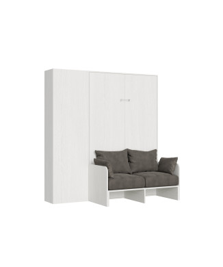 Mod. Kentaro French 140 con sofá - Cama doble abatible Kentaro 140 con sofá y columna en fresno blanco, gris